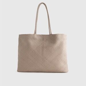 Quince Italian Leather Handwoven Tote, Taupe
